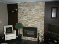 contemporary stone veneer fireplace
