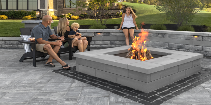 interlock with fireplace and family